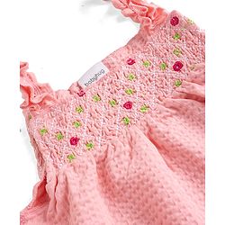 Babyhug Single Jersey Knit Sleeveless Top & Shorts Set With Floral Embroidery - Pink
