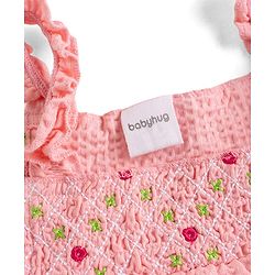 Babyhug Single Jersey Knit Sleeveless Top & Shorts Set With Floral Embroidery - Pink