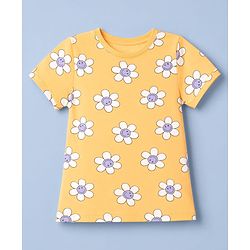 Babyhug Single Jersey Knit Half Sleeves Floral Printed T-Shirt & Shorts Set - Orange & White