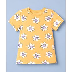 Babyhug Single Jersey Knit Half Sleeves Floral Printed T-Shirt & Shorts Set - Orange & White