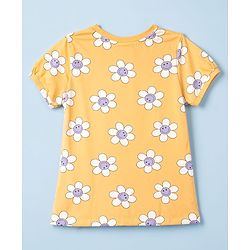 Babyhug Single Jersey Knit Half Sleeves Floral Printed T-Shirt & Shorts Set - Orange & White
