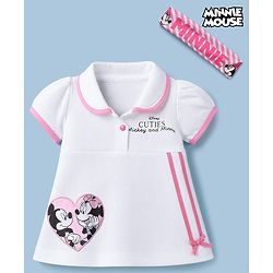 Babyhug Disney Interlock Knit Half Sleeves Onesie With Minnie Mouse Graphic & Headband - White