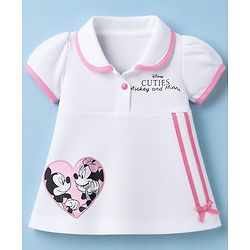 Babyhug Disney Interlock Knit Half Sleeves Onesie With Minnie Mouse Graphic & Headband - White
