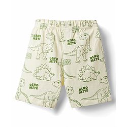 Babyhug Cotton Knit Half Sleeves Dino Printed Co-Ords T-Shirt & Shorts Night Suit - Cream