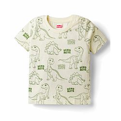 Babyhug Cotton Knit Half Sleeves Dino Printed Co-Ords T-Shirt & Shorts Night Suit - Cream