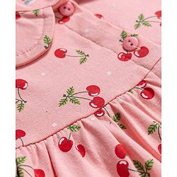 Babyhug Cotton Knit Half Sleeves Cherry Printed Co-Ords Top & Shorts Night Suit - Pink