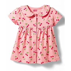 Babyhug Cotton Knit Half Sleeves Cherry Printed Co-Ords Top & Shorts Night Suit - Pink
