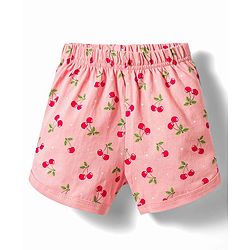 Babyhug Cotton Knit Half Sleeves Cherry Printed Co-Ords Top & Shorts Night Suit - Pink