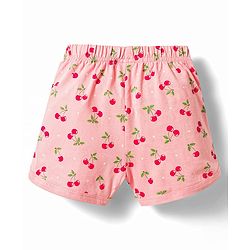Babyhug Cotton Knit Half Sleeves Cherry Printed Co-Ords Top & Shorts Night Suit - Pink