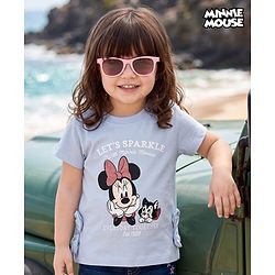 Babyhug Disney 100% Cotton Knit Half Sleeves T-Shirt With Minnie Mouse & Friends Graphic & Bow Applique - Light Blue