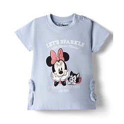 Babyhug Disney 100% Cotton Knit Half Sleeves T-Shirt With Minnie Mouse & Friends Graphic & Bow Applique - Light Blue
