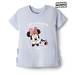 Babyhug Disney 100% Cotton Knit Half Sleeves T-Shirt With Minnie Mouse & Friends Graphic & Bow Applique - Light Blue