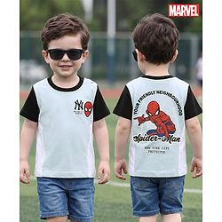 Babyhug Marvel Cotton Knit T-Shirt with Spiderman Graphic Half Sleeves Round Neck Multi Color 3-6 Months