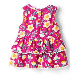Babyhug Cotton Knit Sleeveless Top with Floral Print - Multicolor