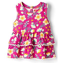 Babyhug Cotton Knit Sleeveless Top with Floral Print - Multicolor