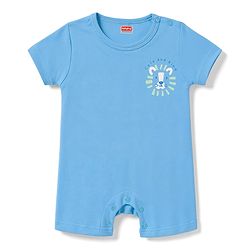 Babyhug 100% Cotton Interlock Knit Half Sleeves Romper Animal Face Print Pack of 2 - Blue