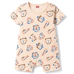 Babyhug 100% Cotton Interlock Knit Half Sleeves Romper Animal Face Print Pack of 2 - Blue