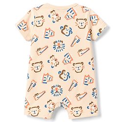 Babyhug 100% Cotton Interlock Knit Half Sleeves Romper Animal Face Print Pack of 2 - Blue