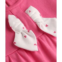 Babyhug 100% Cotton Knit Half Sleeves Hearts Printed Romper With Headband - Dark Pink