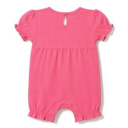 Babyhug 100% Cotton Knit Half Sleeves Hearts Printed Romper With Headband - Dark Pink