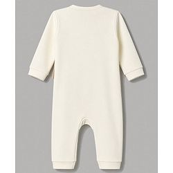 Babyhug 100% Cotton Woven Full Sleeves Text Embroidered Party Romper With Attached Waistcoat & Bow Applique - White & Peach