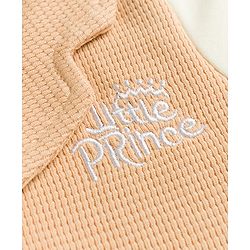 Babyhug 100% Cotton Woven Full Sleeves Text Embroidered Party Romper With Attached Waistcoat & Bow Applique - White & Peach