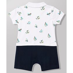 Babyhug 100% Cotton Knit Half Sleeves Vehicles Printed Romper - Multicolor