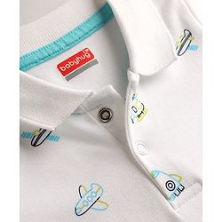 Babyhug 100% Cotton Knit Half Sleeves Vehicles Printed Romper - Multicolor