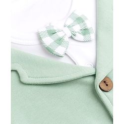 Babyhug 100% Cotton Interlock Woven Half Sleeves Partywear Checked Pattern Romper With Attached Waistcoat & Bow - Light Green