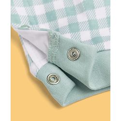 Babyhug 100% Cotton Interlock Woven Half Sleeves Partywear Checked Pattern Romper With Attached Waistcoat & Bow - Light Green