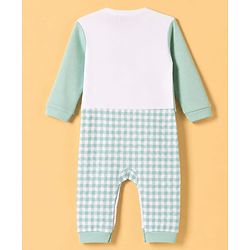 Babyhug 100% Cotton Interlock Woven Half Sleeves Partywear Checked Pattern Romper With Attached Waistcoat & Bow - Light Green