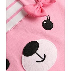 Babyhug 100% Cotton Knit Half Sleeves Striped Romper With Animal Applique - Pink