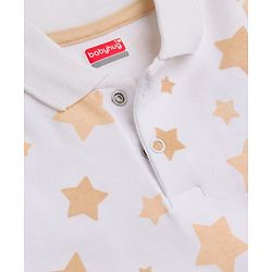 Babyhug 100% Cotton Knit Half Sleeves Star Printed Romper - Peach