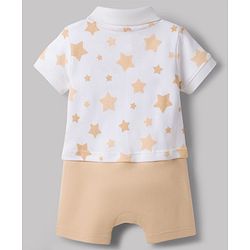 Babyhug 100% Cotton Knit Half Sleeves Star Printed Romper - Peach
