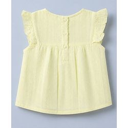 Babyhug 100% Cotton Woven Sleeveless, Frill Sleeves Dobby Top With Floral Embroidery in Beige