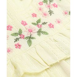 Babyhug 100% Cotton Woven Sleeveless, Frill Sleeves Dobby Top With Floral Embroidery in Beige