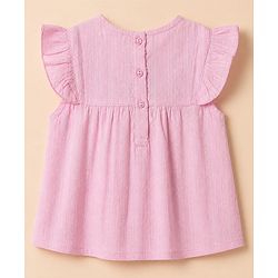 Babyhug 100% Cotton Woven Sleeveless, Frill Sleeves Dobby Top With Floral Embroidery in Pink