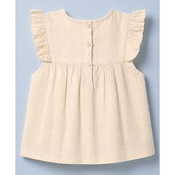 Babyhug 100% Cotton Woven Sleeveless, Frill Sleeves Dobby Top With Floral Embroidery in Cream