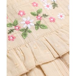 Babyhug 100% Cotton Woven Sleeveless, Frill Sleeves Dobby Top With Floral Embroidery in Cream