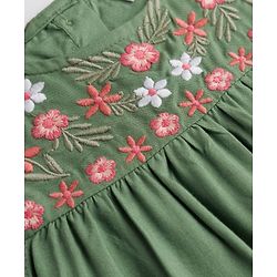 Babyhug 100% Cotton Woven Crepe Half Sleeves Floral Embroidered Top - Green