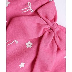 Babyhug 100% Cotton Interlock Knit Half Sleeves Bow & Floral Printed Romper - Pink