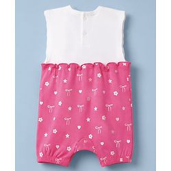 Babyhug 100% Cotton Interlock Knit Half Sleeves Bow & Floral Printed Romper - Pink