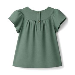 Babyhug Crinkled Crepe 100% Cotton Woven Half Sleeves Top with Floral Embroidery - Olive