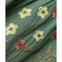 Babyhug Crinkled Crepe 100% Cotton Woven Half Sleeves Top with Floral Embroidery - Olive
