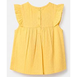 Babyhug 100% Cotton Woven Sleeveless, Frill Sleeves Dobby Top With Floral Embroidery in Yellow