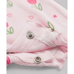 Babyhug 100% Cotton Interlock Knit Full Sleeves Romper with Floral Print & Hairband - Pink