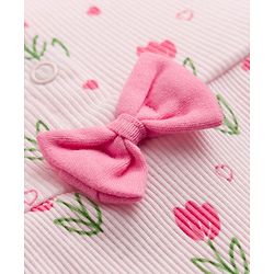 Babyhug 100% Cotton Interlock Knit Full Sleeves Romper with Floral Print & Hairband - Pink