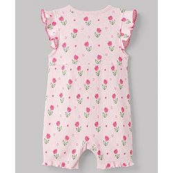 Babyhug 100% Cotton Interlock Knit Full Sleeves Romper with Floral Print & Hairband - Pink