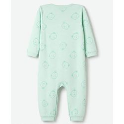 Babyhug 100% Cotton Interlock Woven Full Sleeves Bear Printed Partywear Romper with Attached Waist Coat & Bow - Sea Green