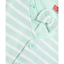 Babyhug 100% Cotton Interlock Woven Full Sleeves Bear Printed Partywear Romper with Attached Waist Coat & Bow - Sea Green